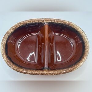 Vintage Hull Oven Proof Brown Drip Divided Relish Serving Dish USA